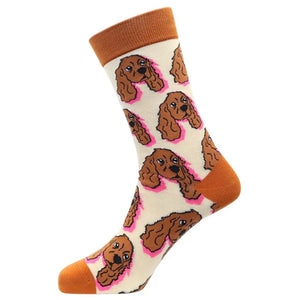Sexy Socks - Spaniel Printed Cotton Crew Socks Unisex